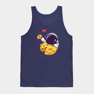 Cute Astronaut Eating Cheese Moon Cartoon Tank Top